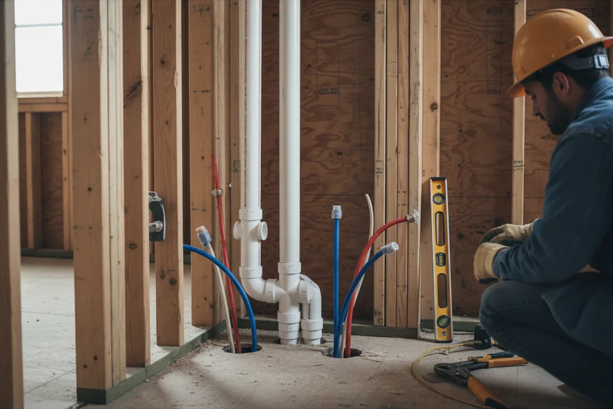 Drain and supply rough-in during Sump Pump Repair in Fairmont